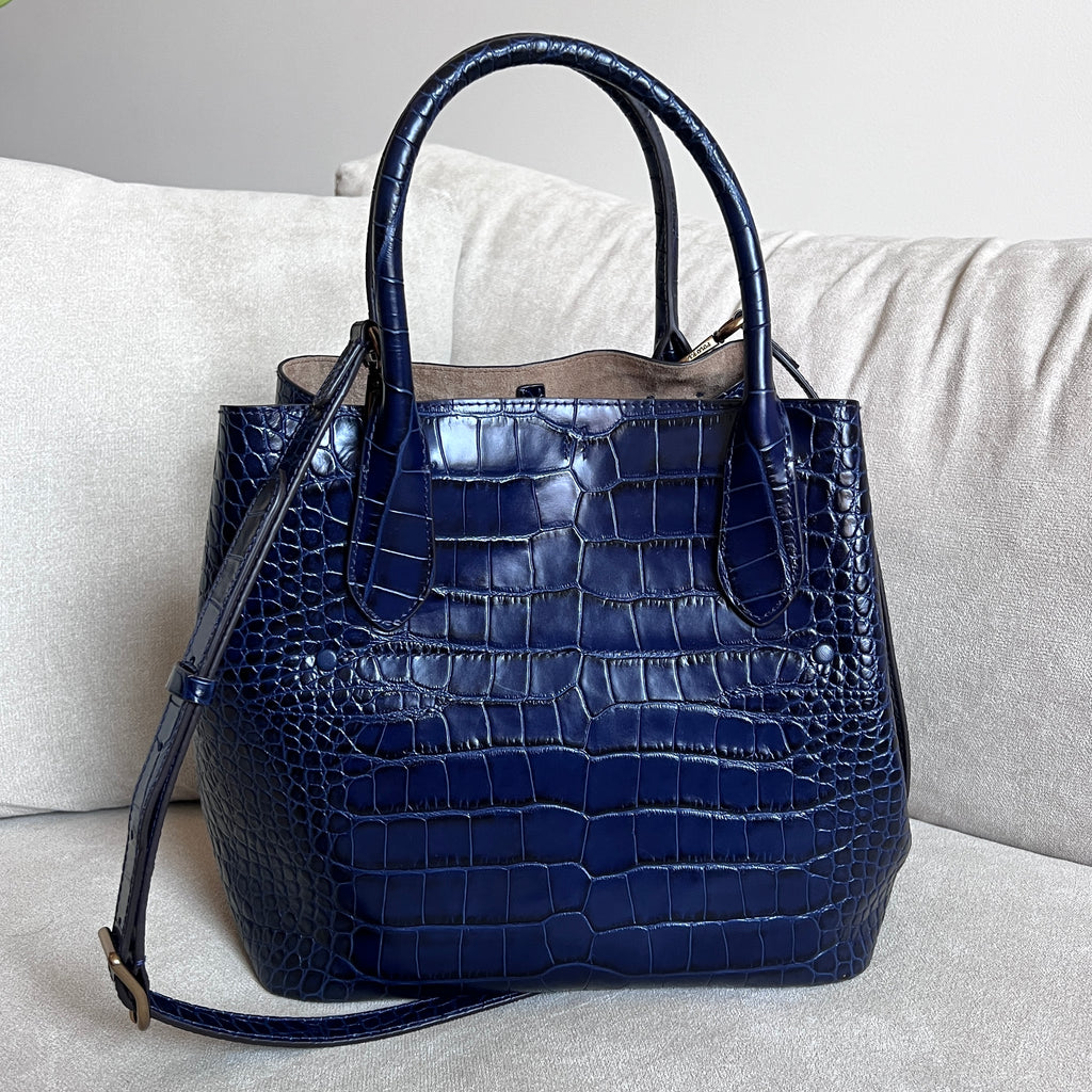 Navy Polo Ralph Lauren Bellport Embossed Tote, Medium