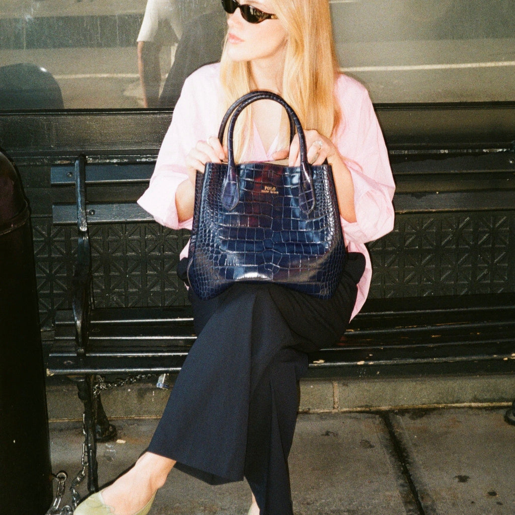 Navy Polo Ralph Lauren Bellport Embossed Tote, Medium
