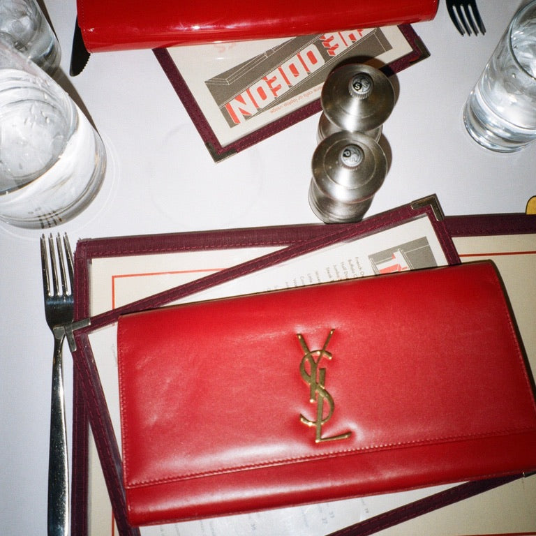Yves Saint Laurent Red Cassandre Smooth Leather Clutch