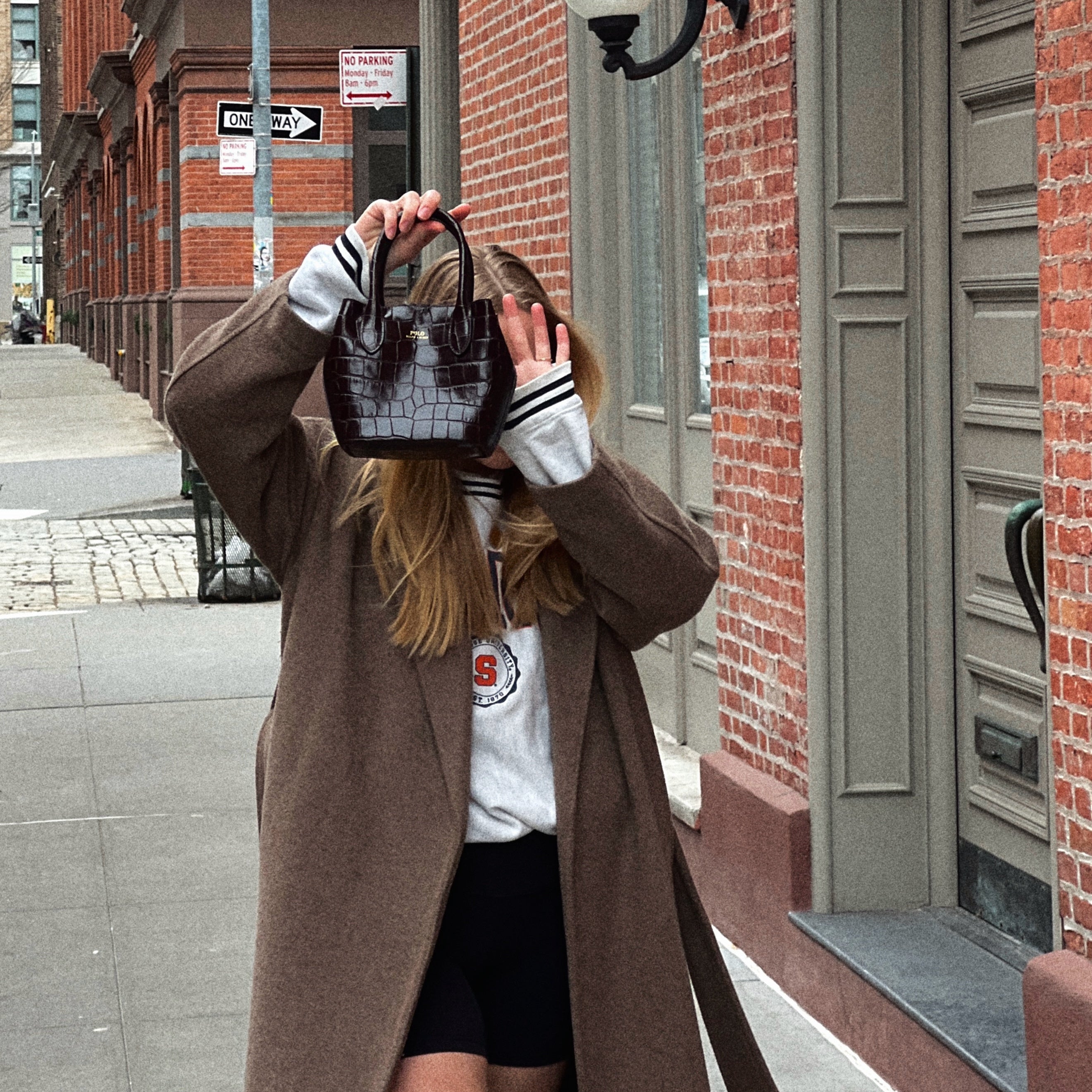 Brown Polo Ralph Lauren Bellport Embossed Tote, Small