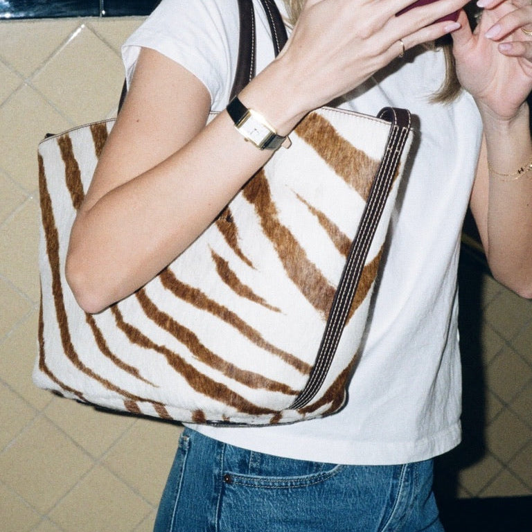 Calf Hair Zebra Print Polo Ralph Lauren Bellport Tote, Medium