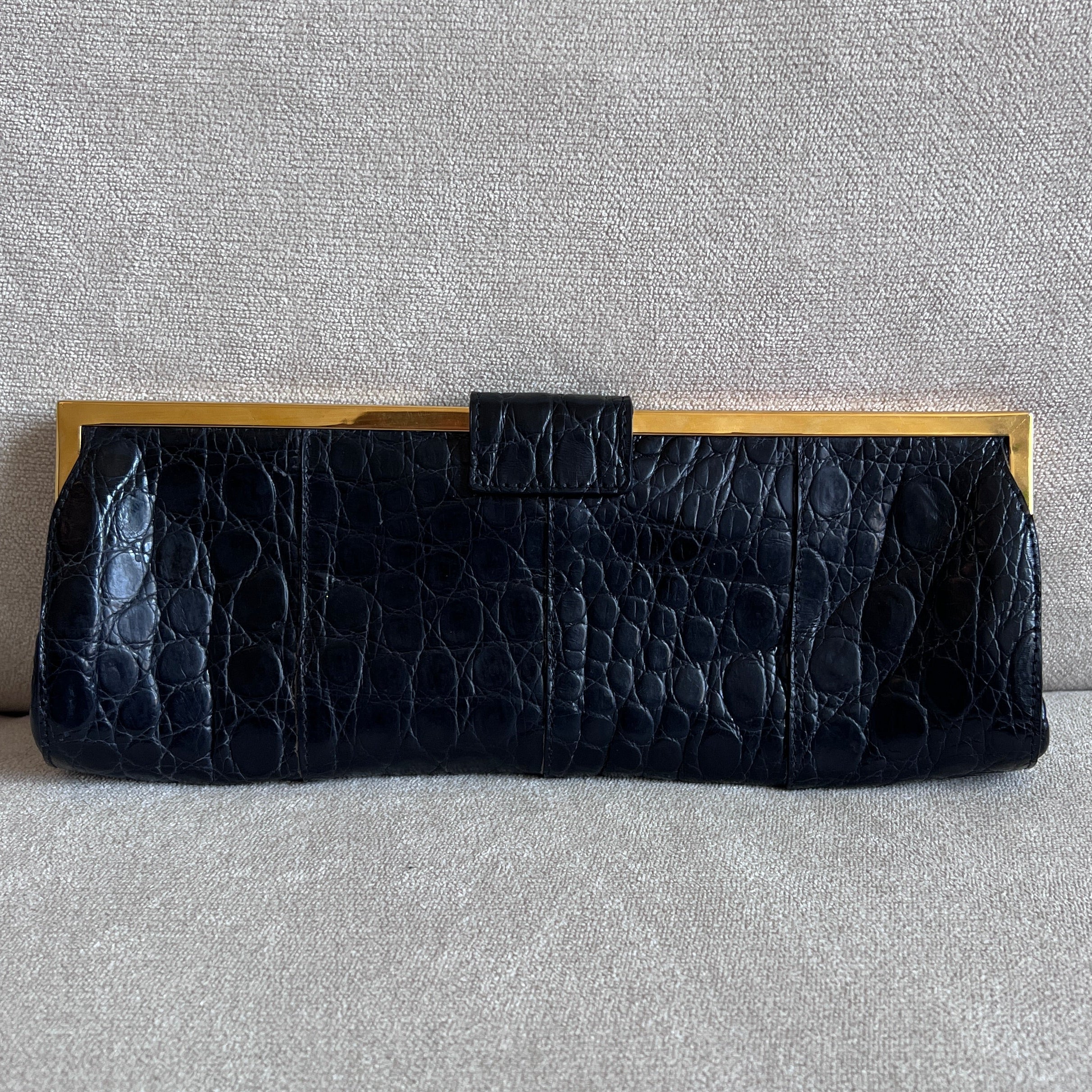 Miu Miu Black Embossed Croc Leather Clutch