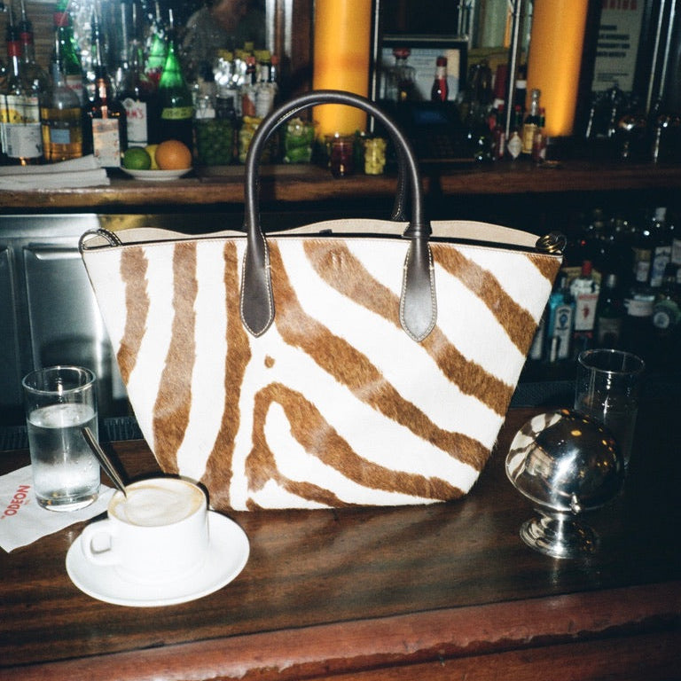 Calf Hair Zebra Print Polo Ralph Lauren Bellport Tote, Medium