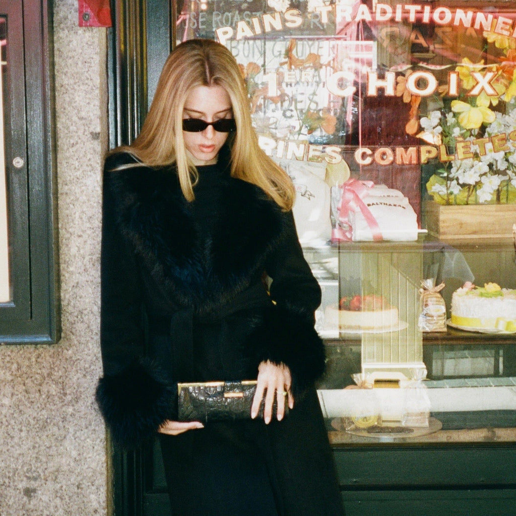 Miu Miu Black Embossed Croc Leather Clutch