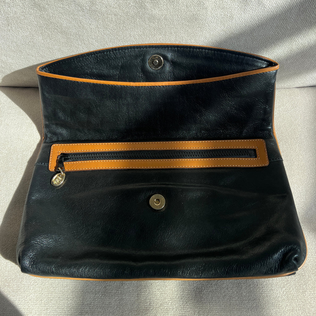 Celine Black Leather Triomphe Folding Clutch