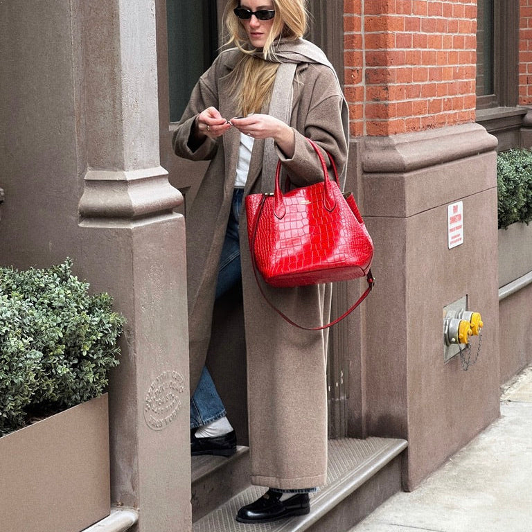 Red Polo Ralph Lauren Bellport Embossed Tote, Medium