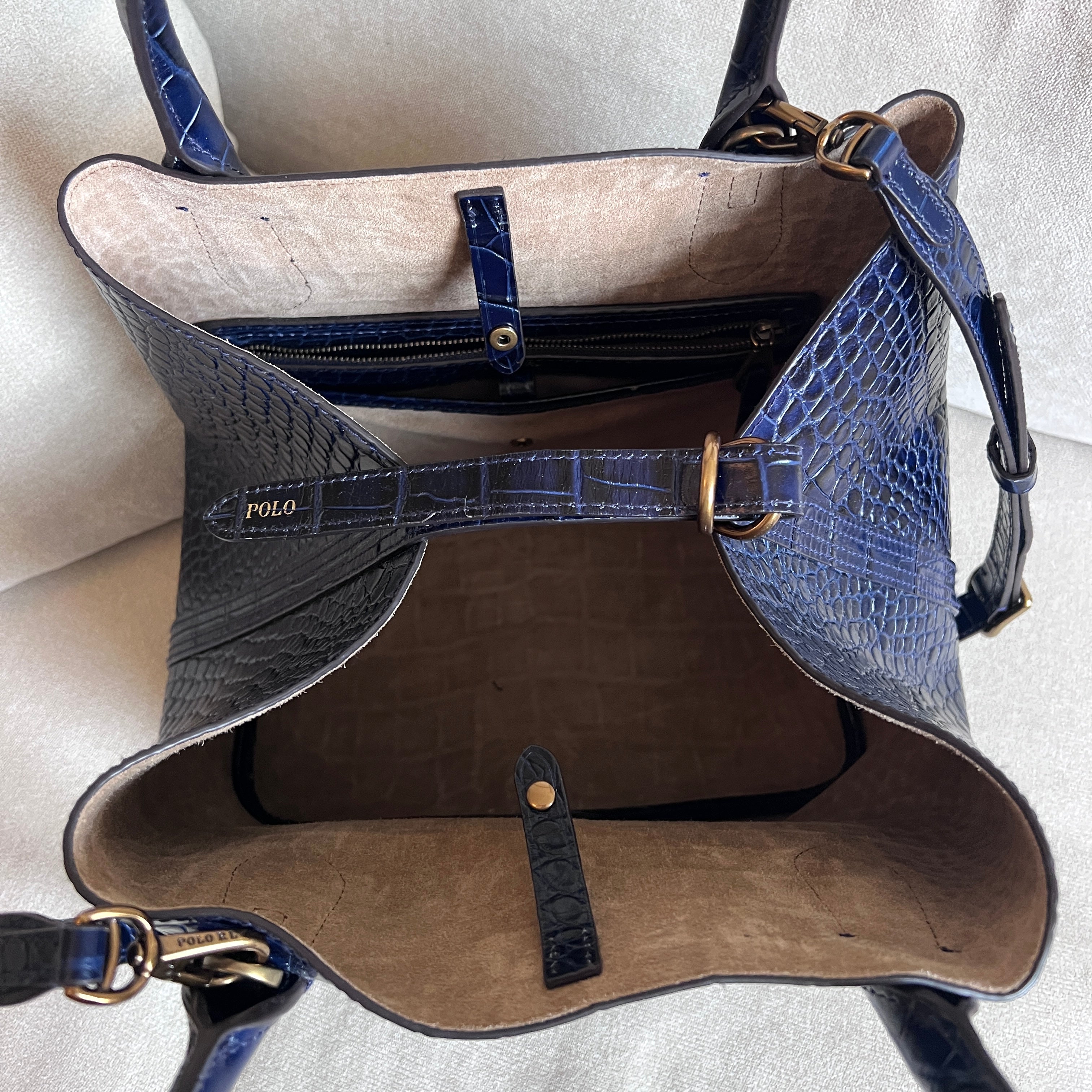 Navy Polo Ralph Lauren Bellport Embossed Tote, Medium