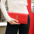 Yves Saint Laurent Red Cassandre Smooth Leather Clutch