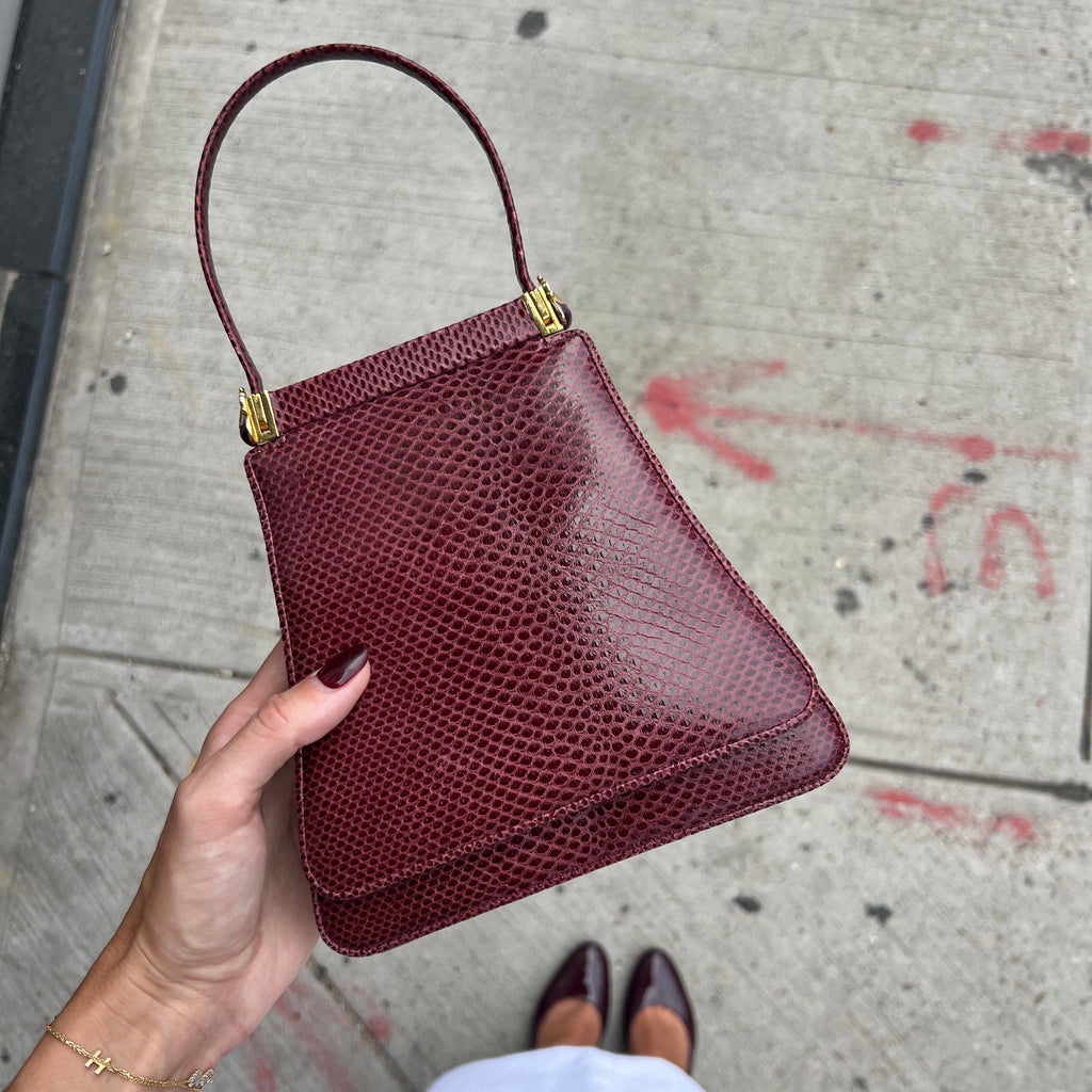 Vintage Judith Leiber Burgundy Lizard Evening Bag