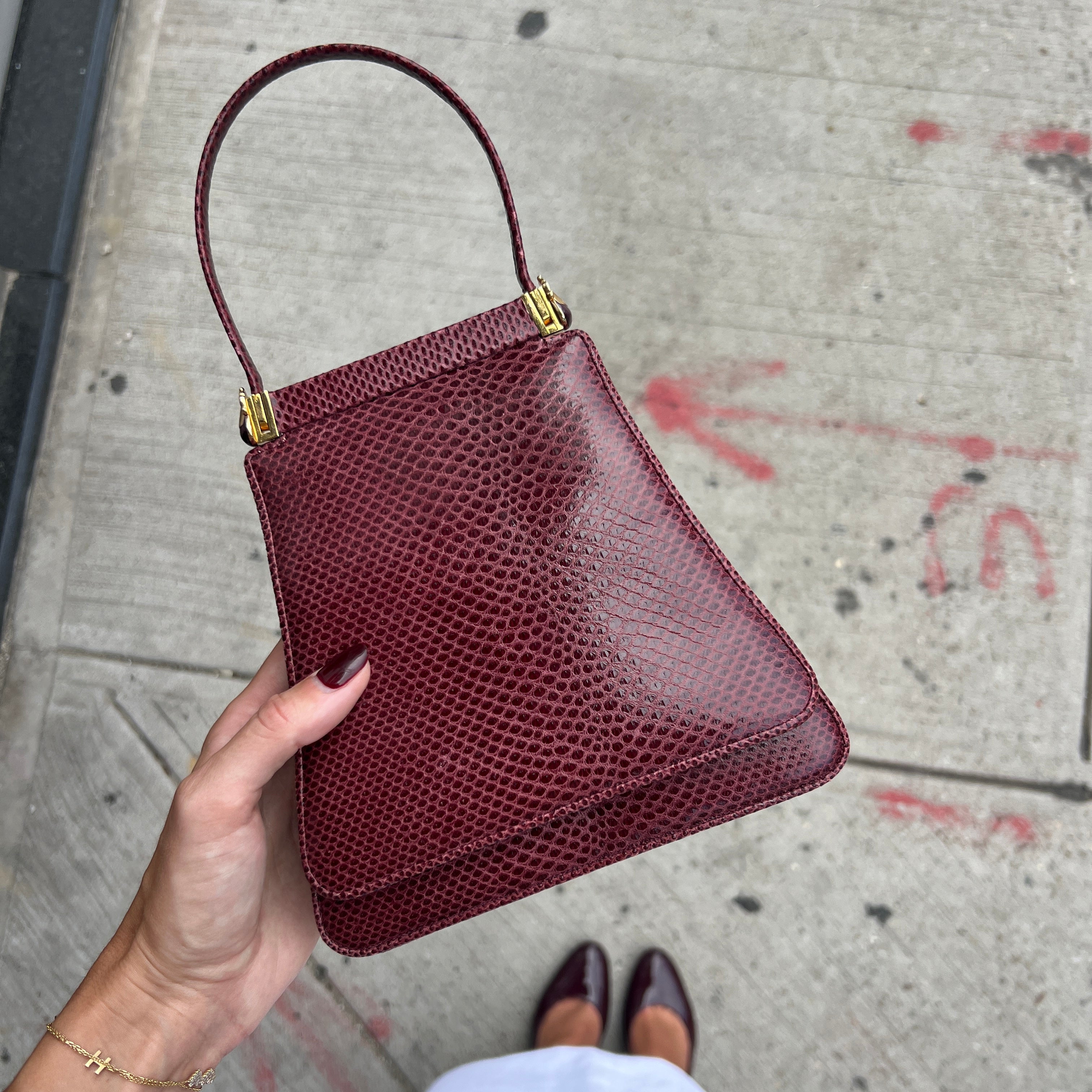 Vintage Judith Leiber Burgundy Lizard Evening Bag