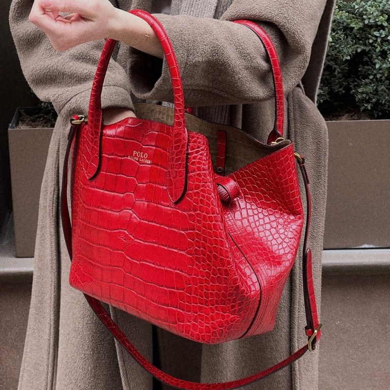 Red Polo Ralph Lauren Bellport Embossed Tote, Medium