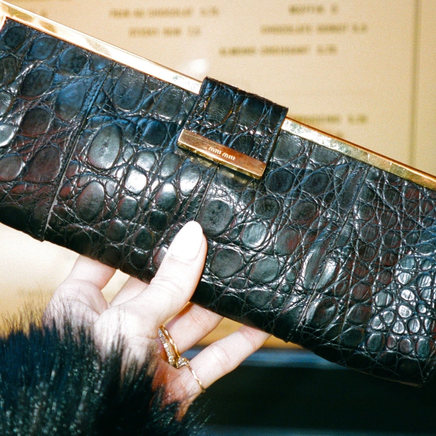 Miu Miu Black Embossed Croc Leather Clutch