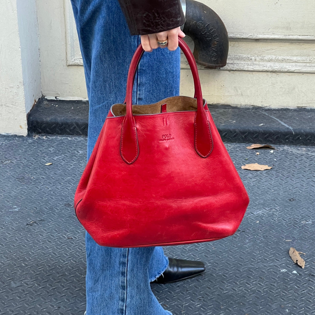 Red Polo Ralph Lauren Bellport Tote, Medium