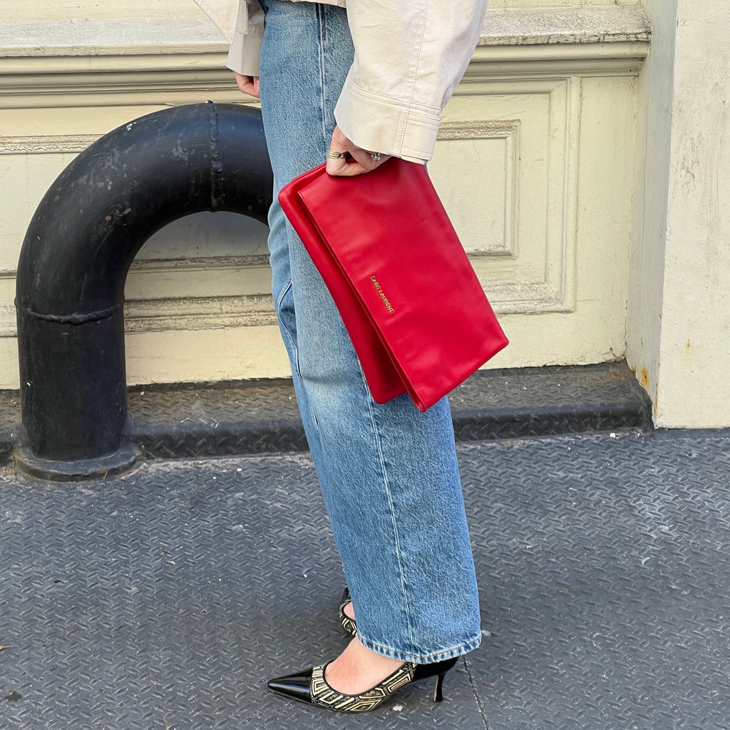 Saint Laurent Red Leather Folding Clutch
