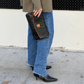Celine Black Leather Triomphe Folding Clutch
