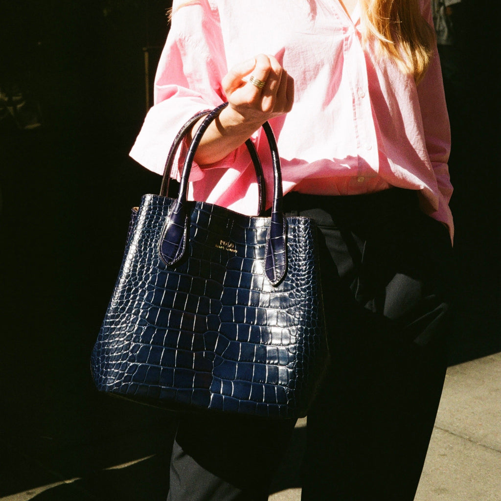 Navy Polo Ralph Lauren Bellport Embossed Tote, Medium