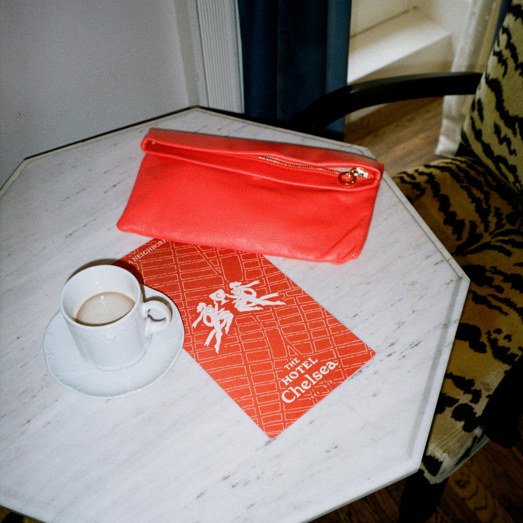 Orange Leather Folding Clutch