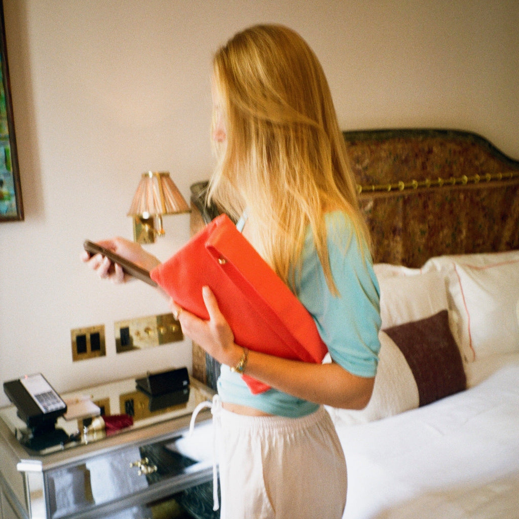 Orange Leather Folding Clutch