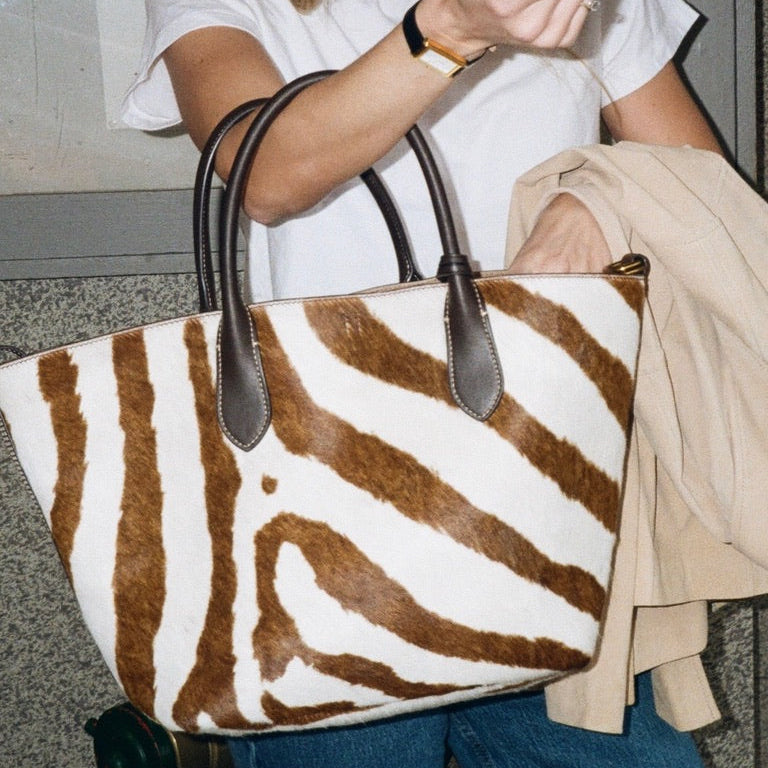 Calf Hair Zebra Print Polo Ralph Lauren Bellport Tote, Medium
