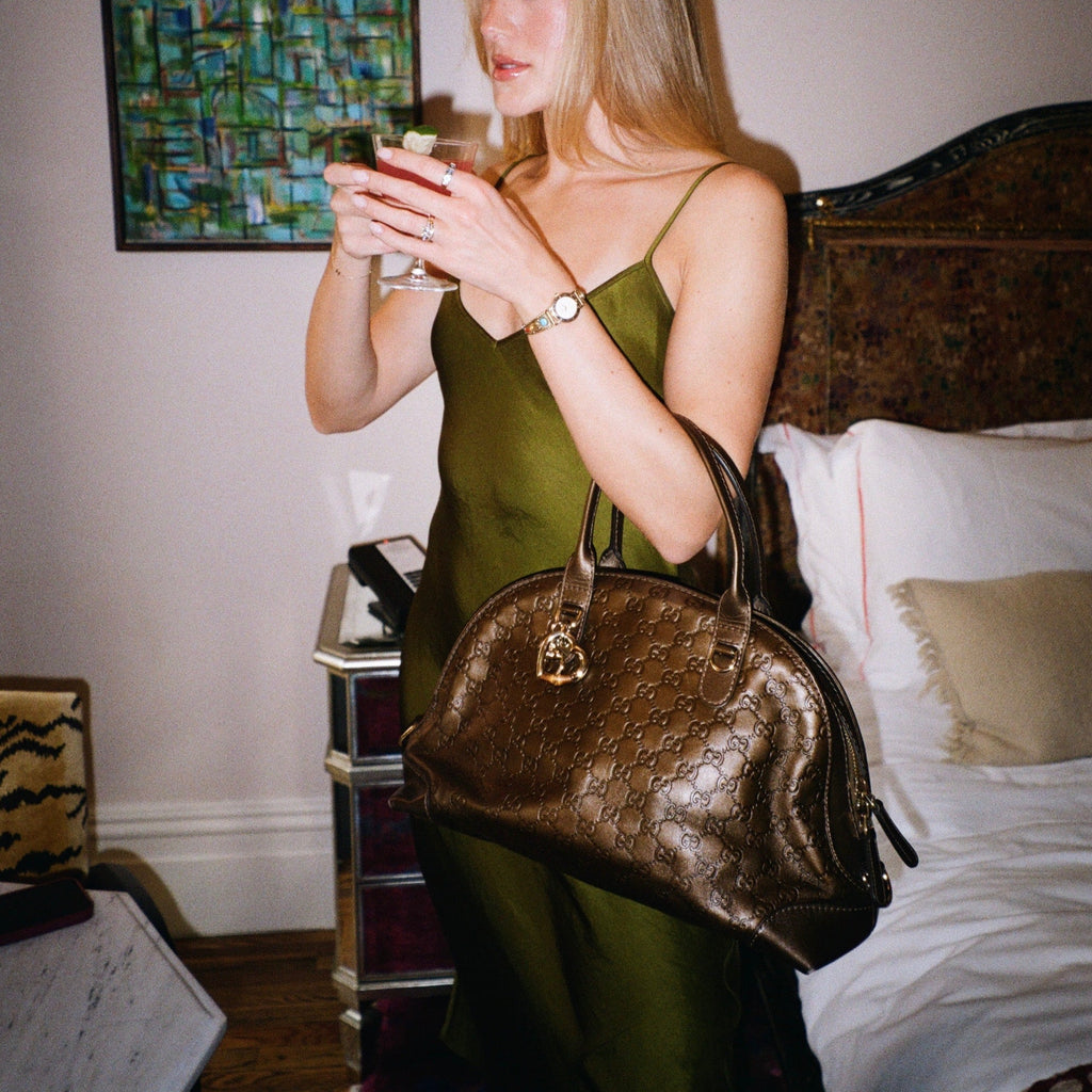 Gucci Brown Metallic Embossed Bag
