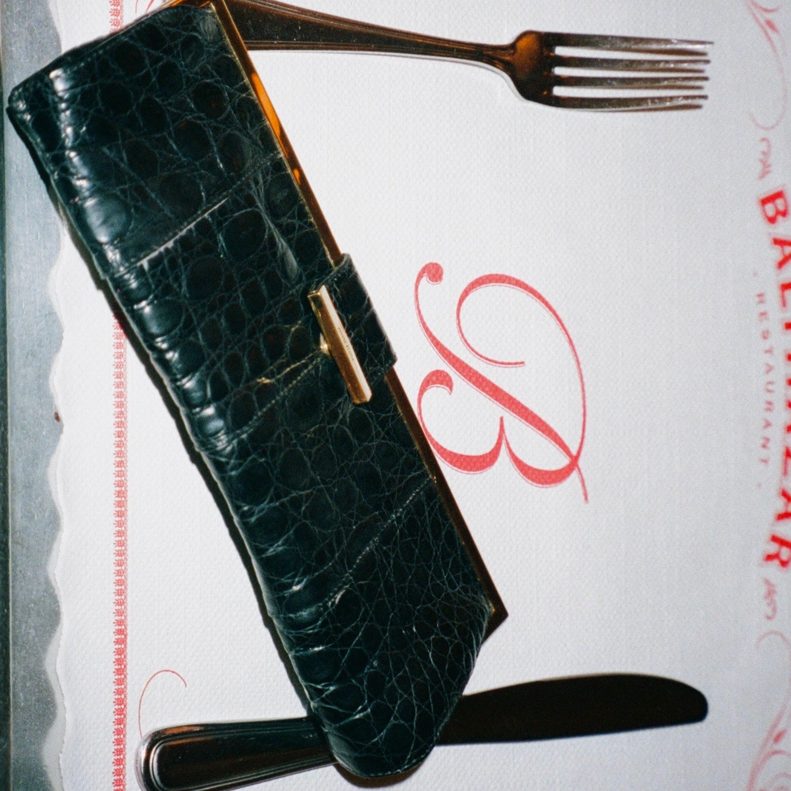 Miu Miu Black Embossed Croc Leather Clutch