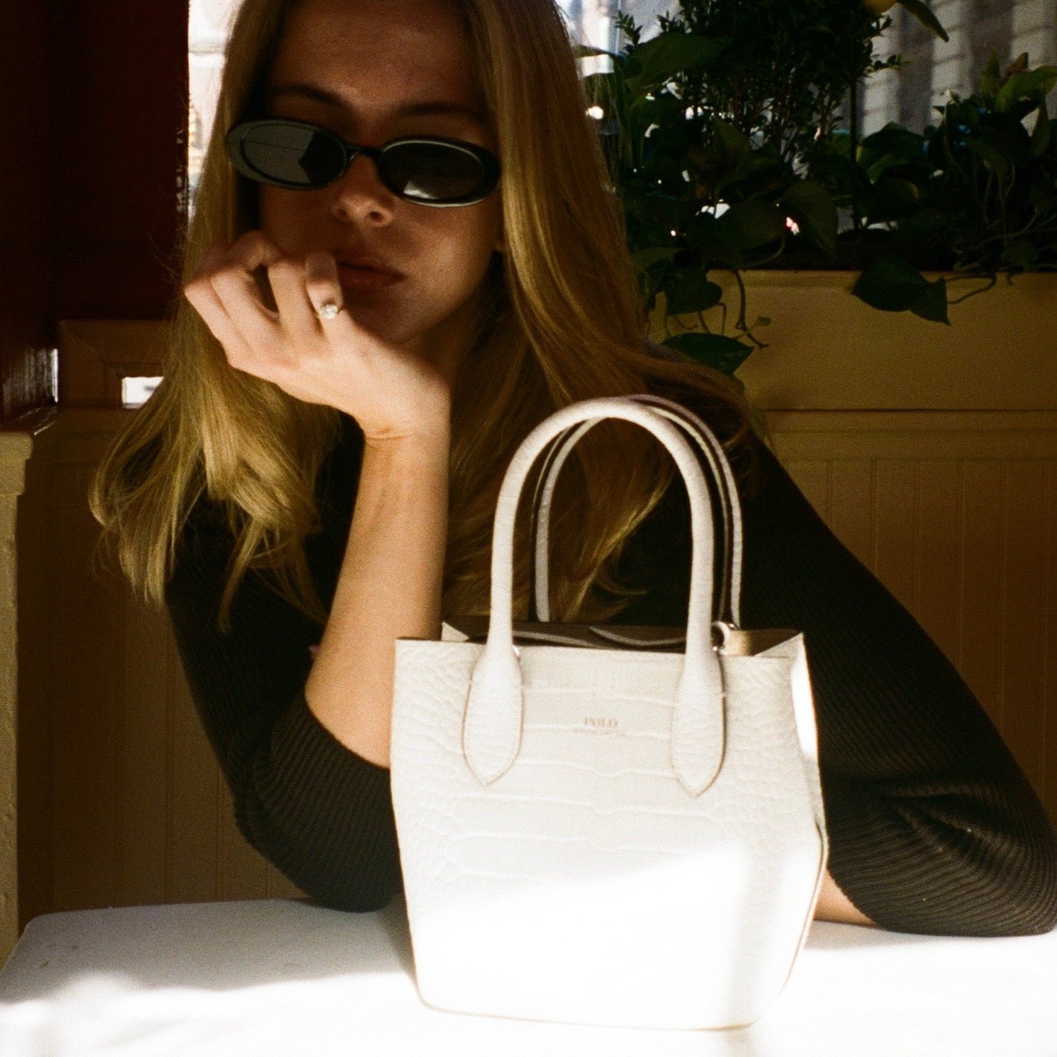 White Polo Ralph Lauren Bellport Embossed Tote, Small