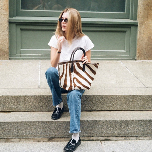 Calf Hair Zebra Print Polo Ralph Lauren Bellport Tote, Medium
