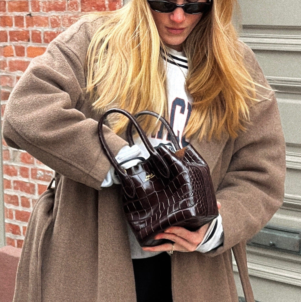 Brown Polo Ralph Lauren Bellport Embossed Tote, Small