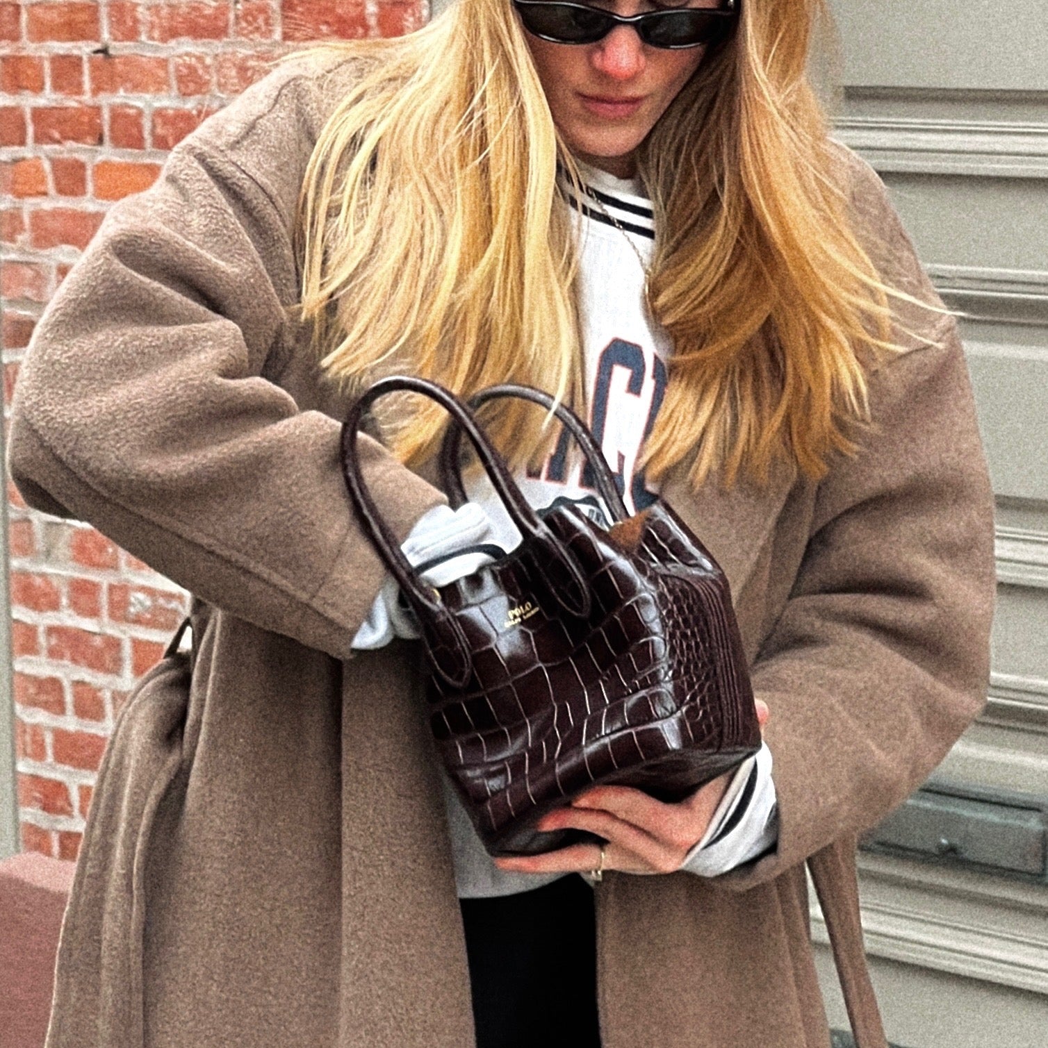 Brown Polo Ralph Lauren Bellport Embossed Tote, Small
