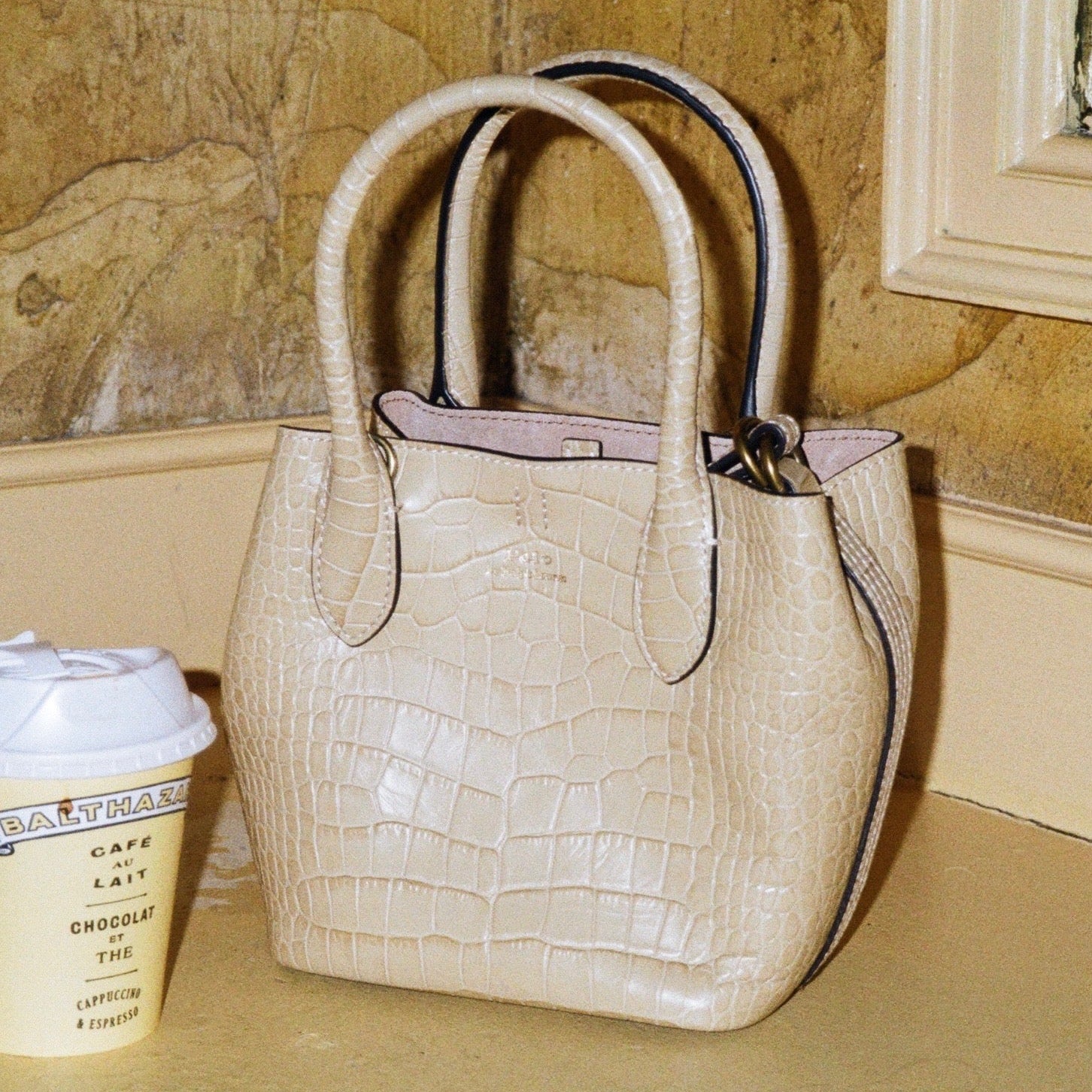 Camel Polo Ralph Lauren Bellport Embossed Tote, Small