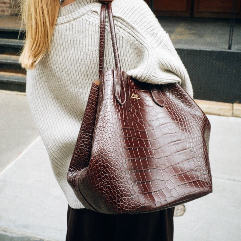 Brown Polo Ralph Lauren Bellport Embossed Tote, Large