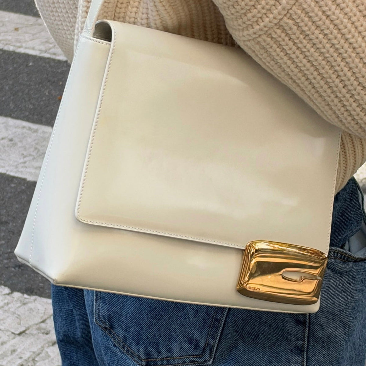 Gucci 2000s White Leather Shoulder Bag