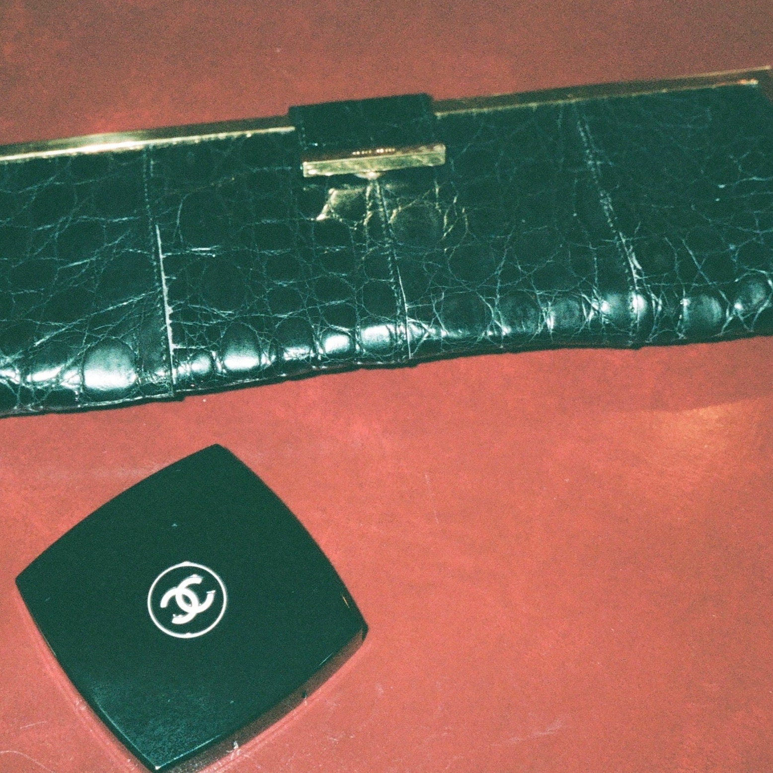 Miu Miu Black Embossed Croc Leather Clutch
