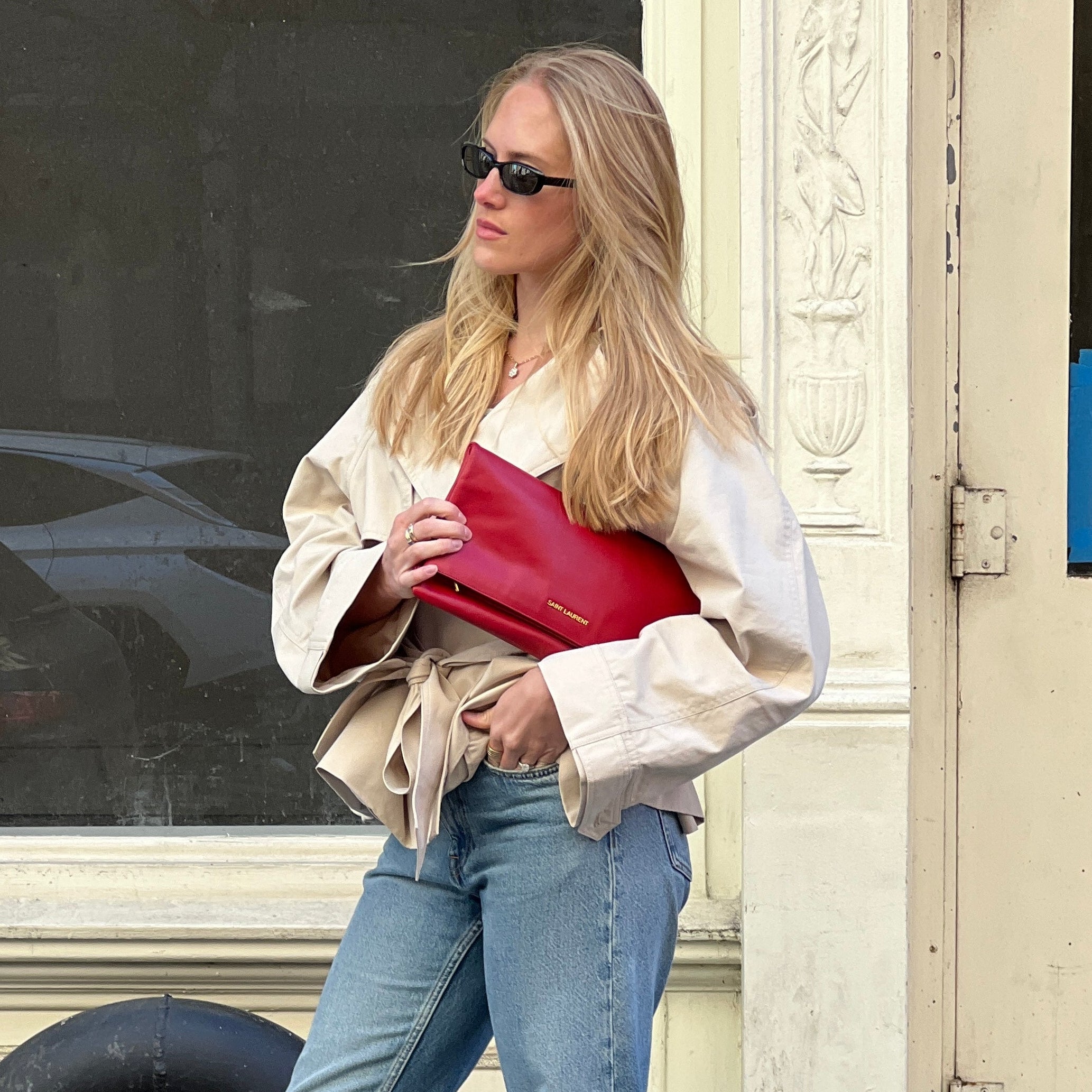 Saint Laurent Red Leather Folding Clutch