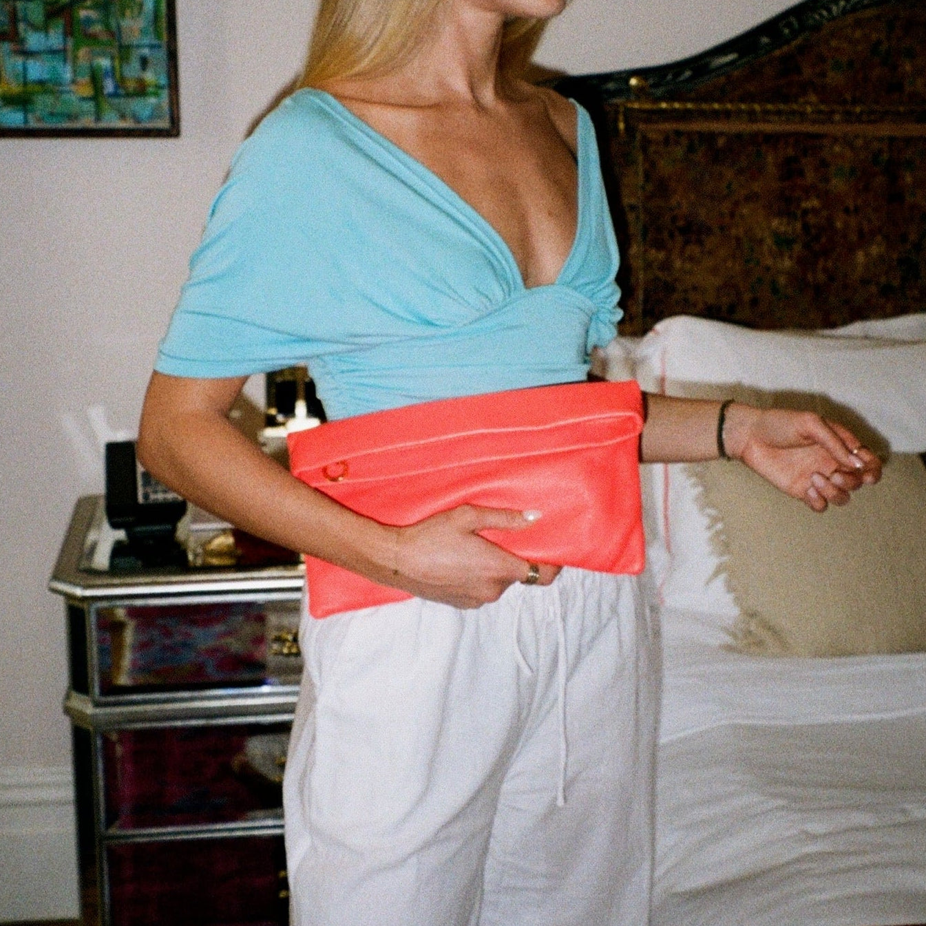 Orange Leather Folding Clutch