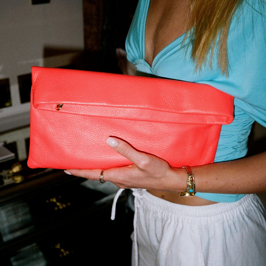 Orange Leather Folding Clutch