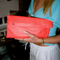 Orange Leather Folding Clutch