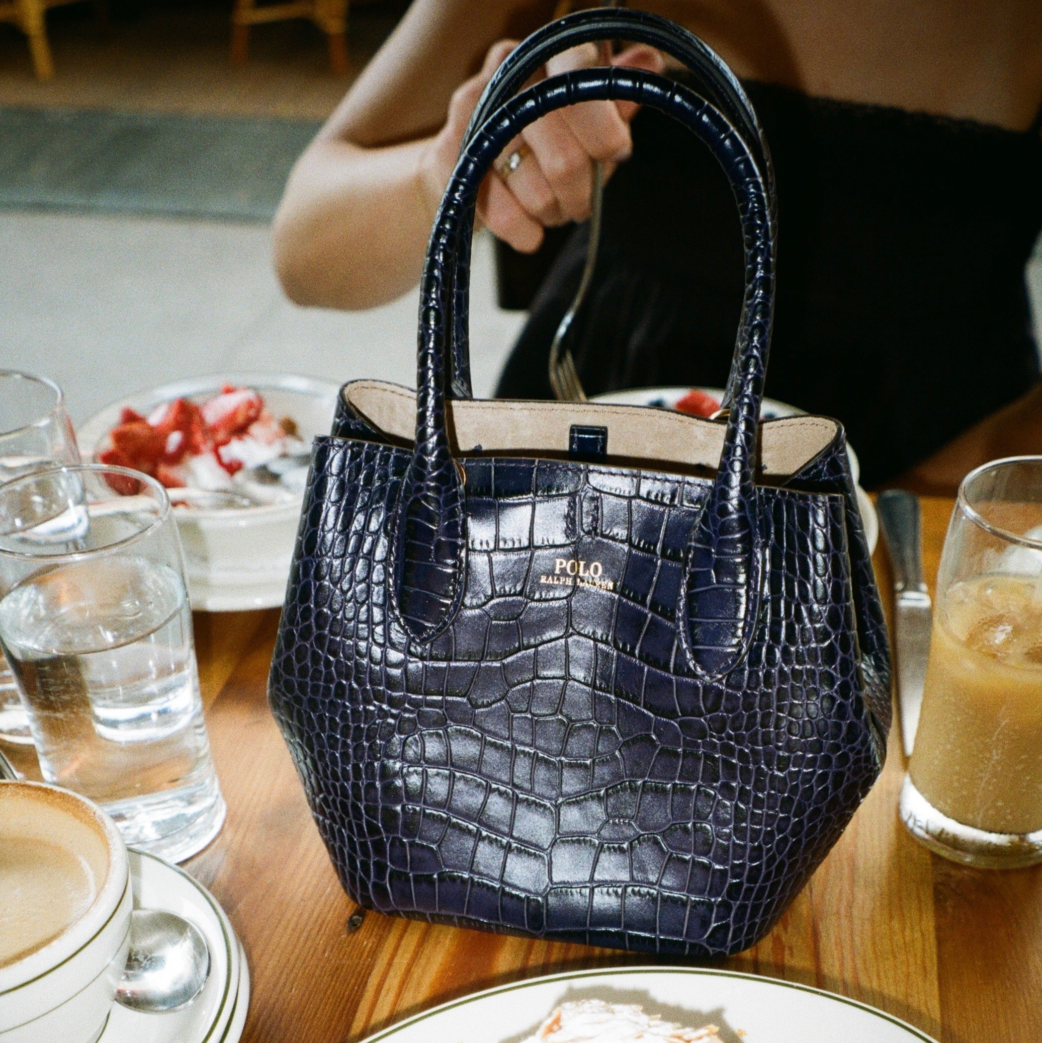 Navy Polo Ralph Lauren Bellport Embossed Tote, Small