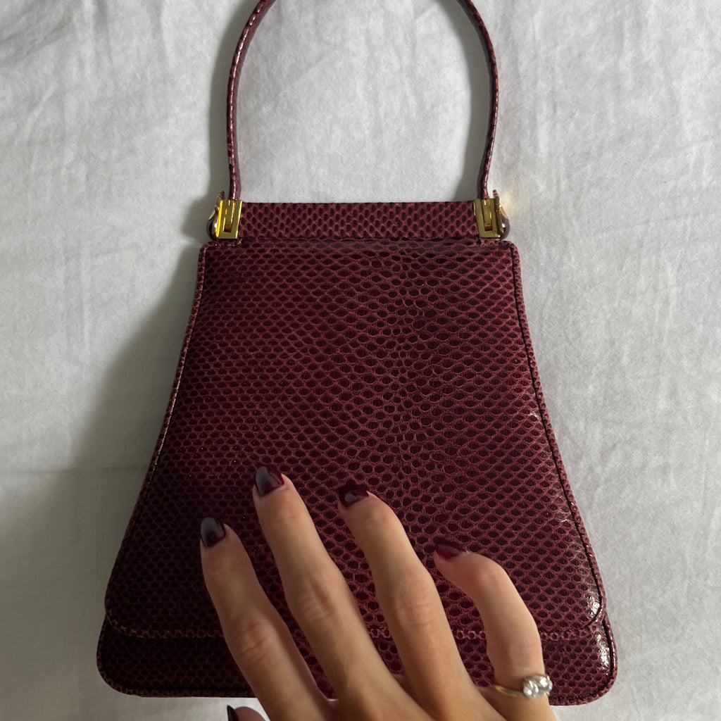 Vintage Judith Leiber Burgundy Lizard Evening Bag