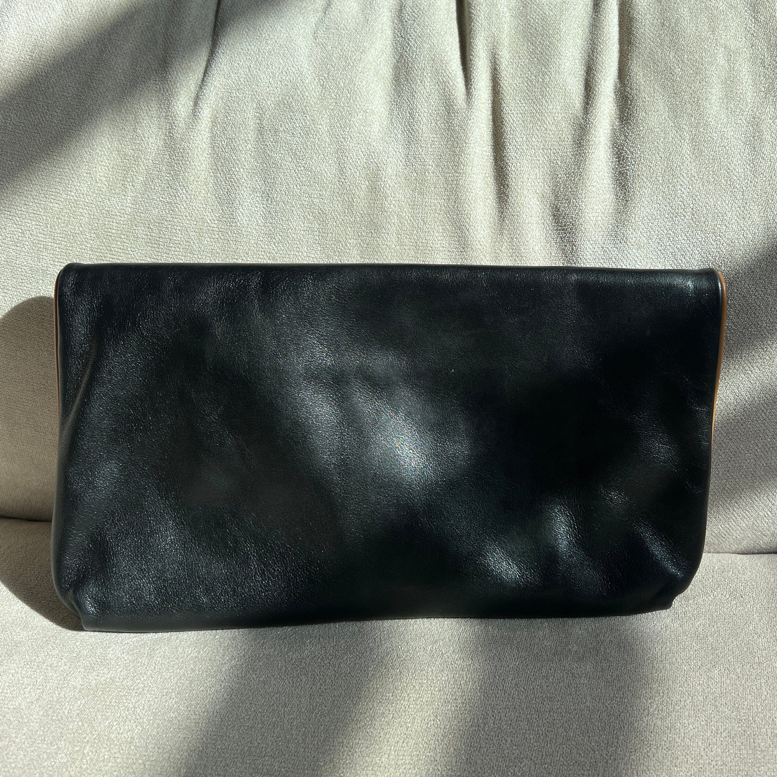Celine Black Leather Triomphe Folding Clutch