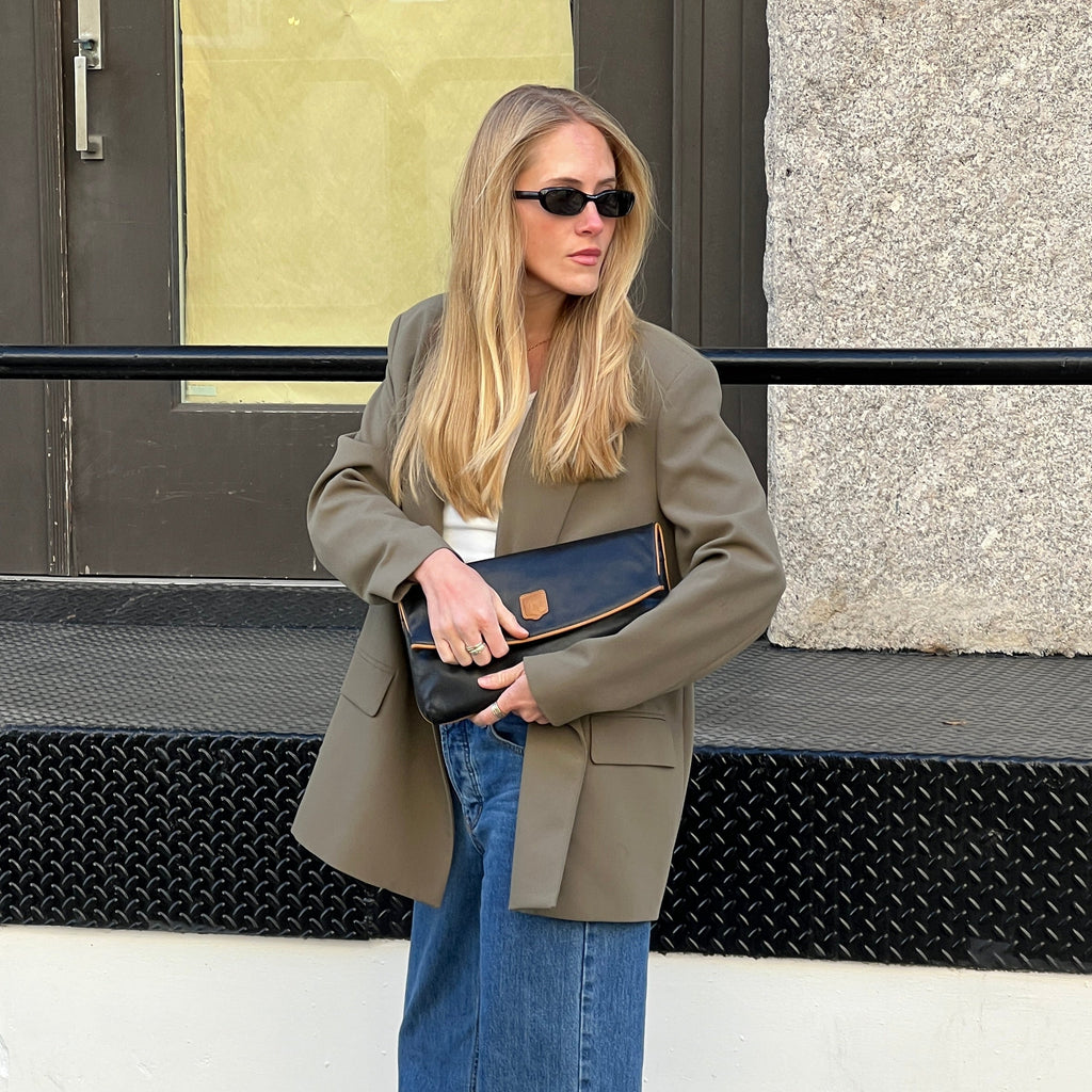 Celine Black Leather Triomphe Folding Clutch