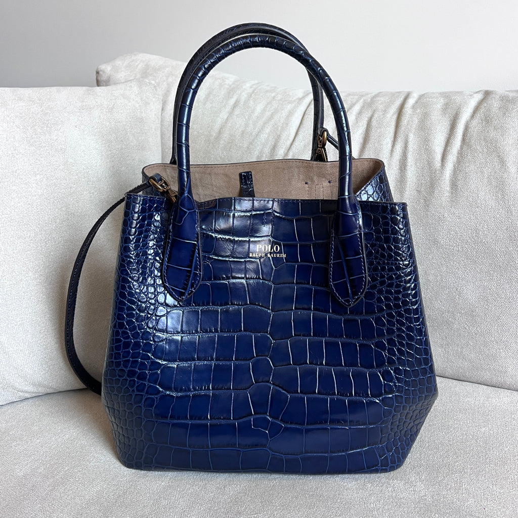 Navy Polo Ralph Lauren Bellport Embossed Tote, Medium