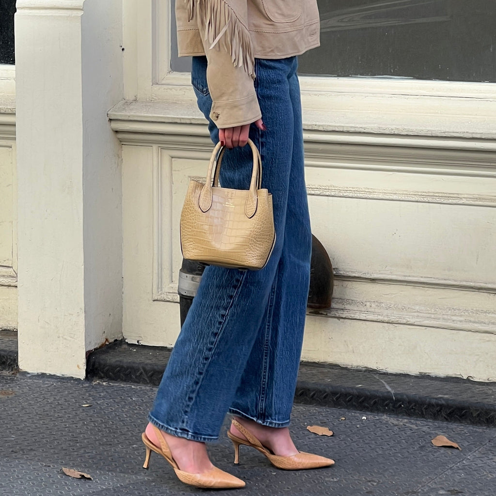 Camel Polo Ralph Lauren Bellport Embossed Tote, Small