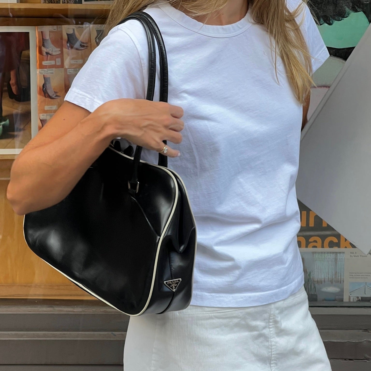 Vintage Prada Leather Kiss-Lock Shoulder Bag