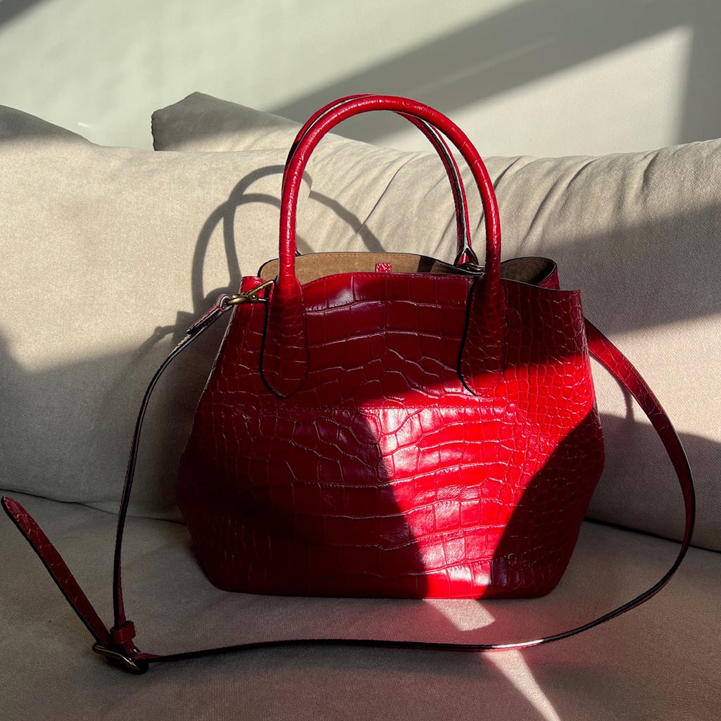 Red Polo Ralph Lauren Bellport Embossed Tote, Medium