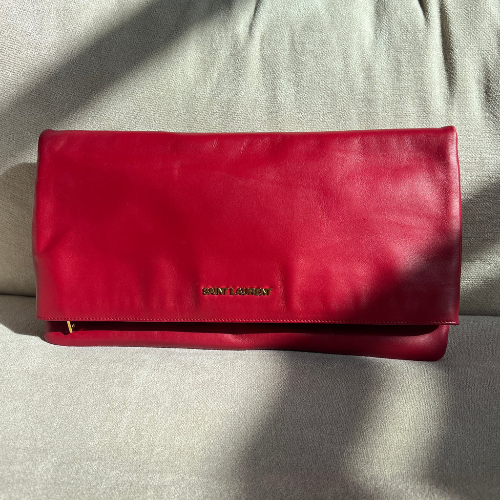Saint Laurent Red Leather Folding Clutch