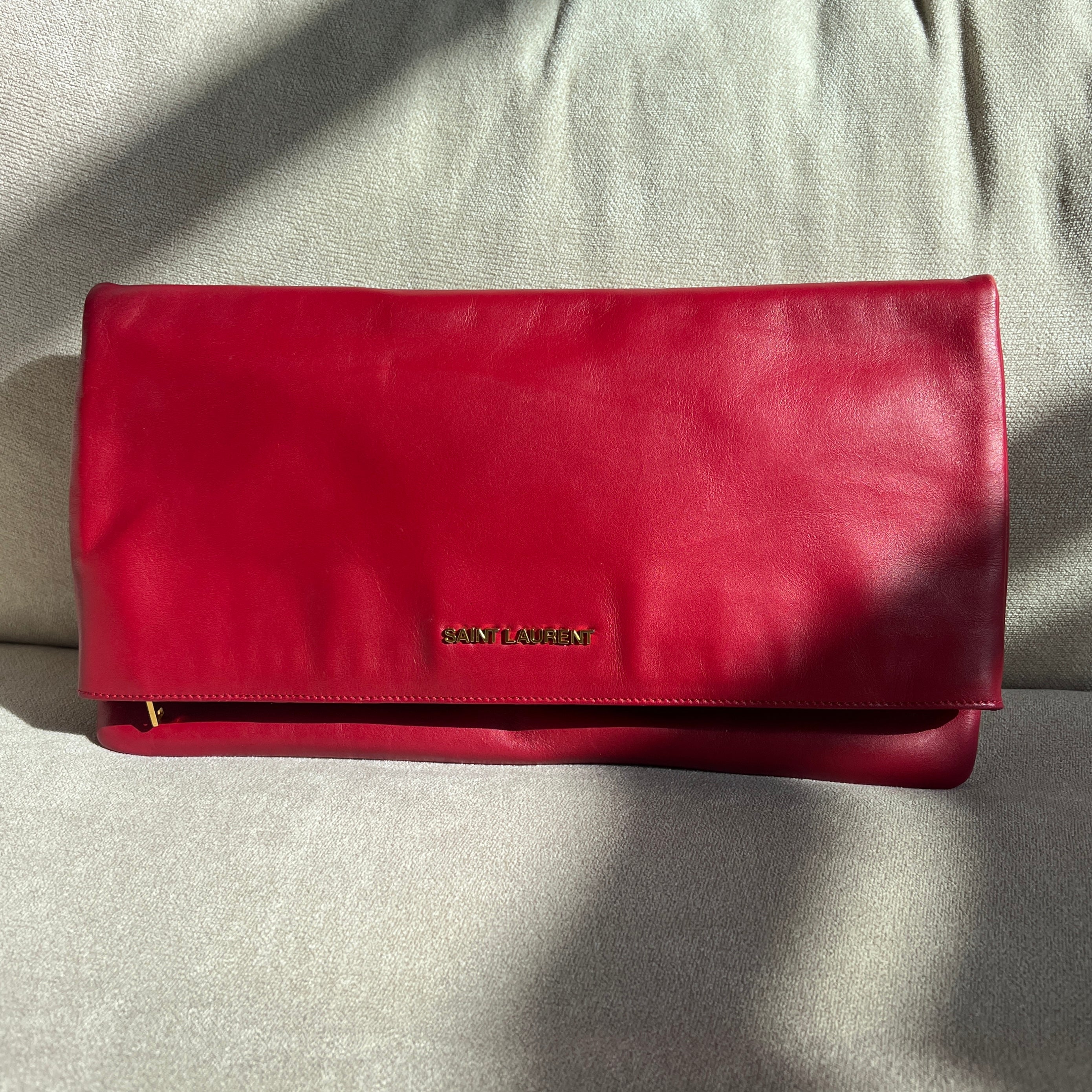 Saint Laurent Red Leather Folding Clutch