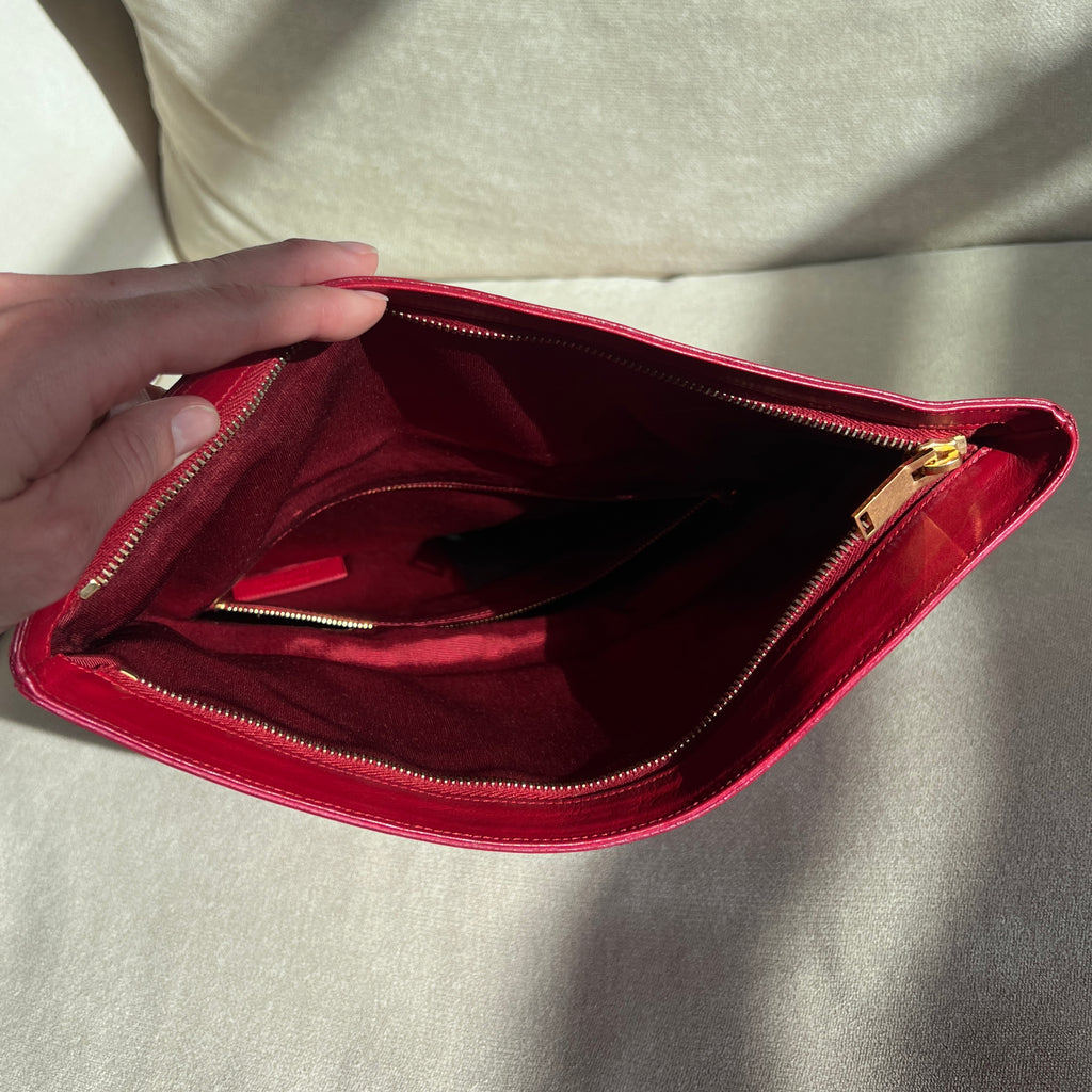 Saint Laurent Red Leather Folding Clutch