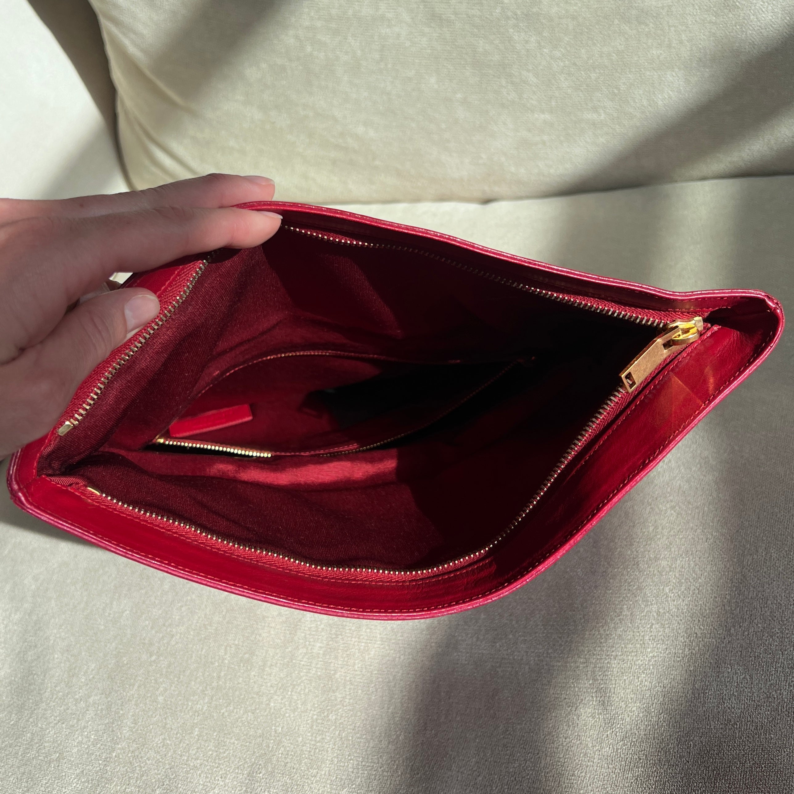 Saint Laurent Red Leather Folding Clutch