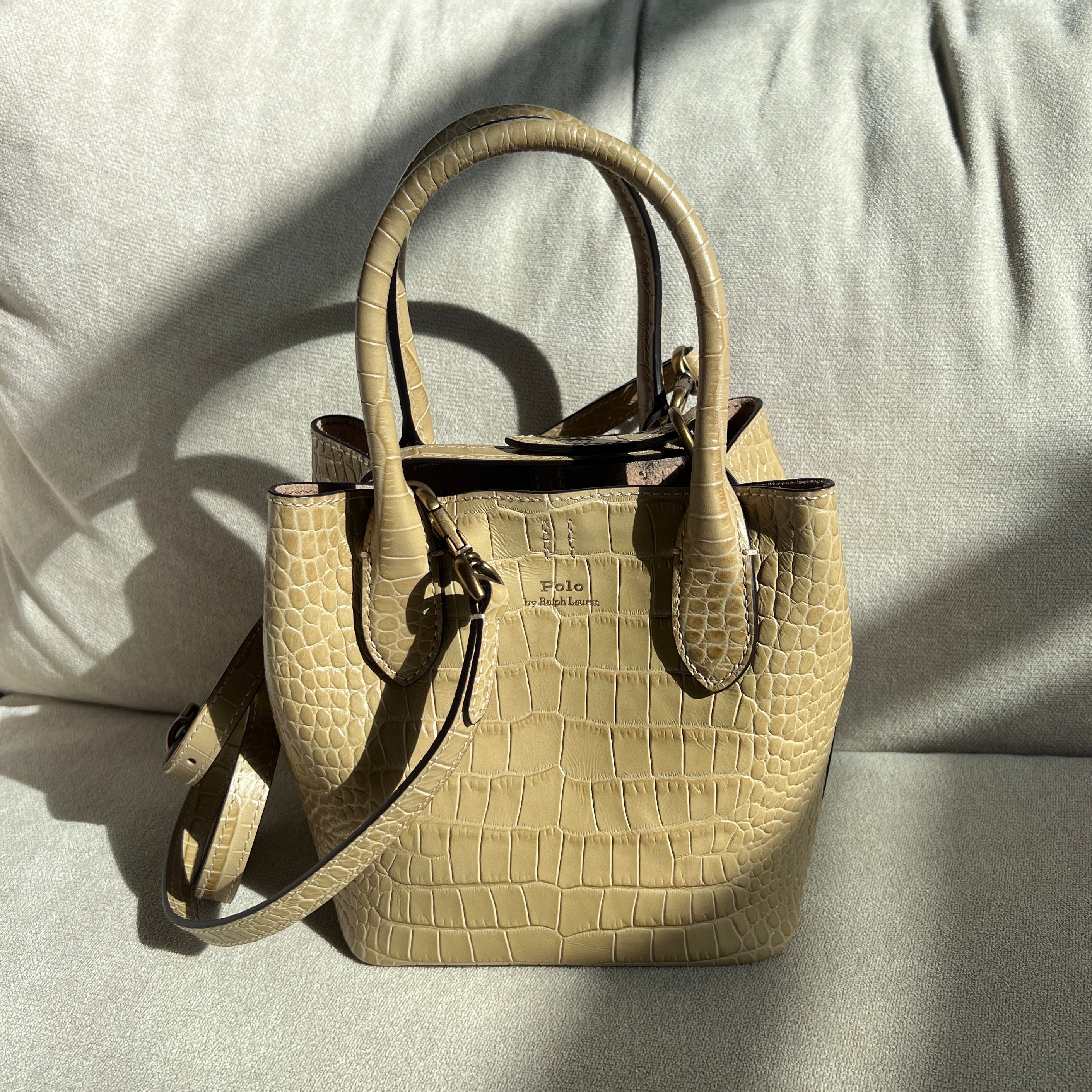 Camel Polo Ralph Lauren Bellport Embossed Tote, Small